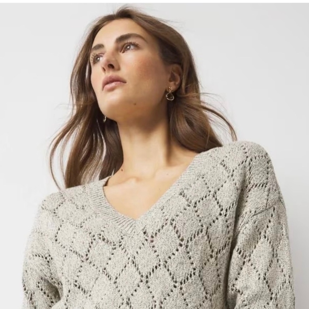 WHBM Light Lavender-Grey Knit V-Neck Sweater